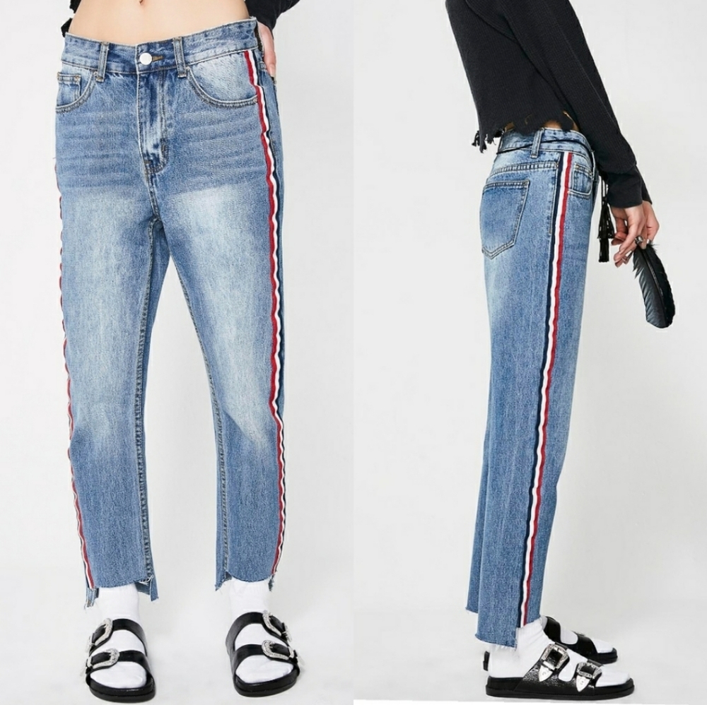Momokrom Sports Stripe Boyfriend High Waist Jean